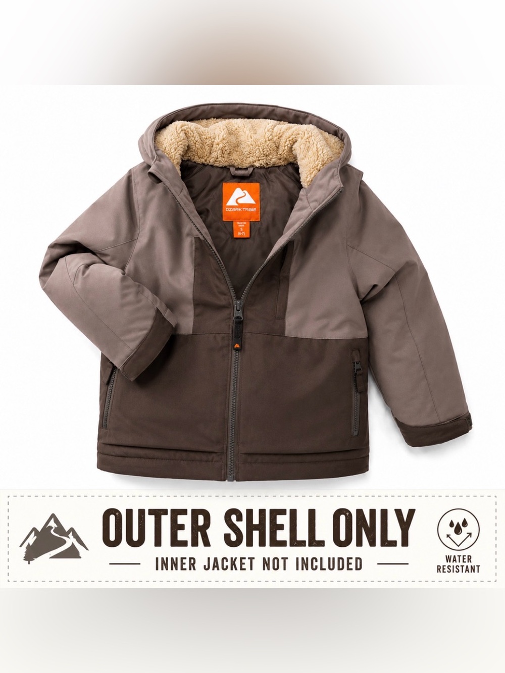 NWT Ozark Trail Kids Water Resistant Hooded Jacket Shell Brown Size S (6-7)